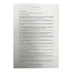 Michael Morpurgo (British 1943-): 'A Song of Gladness', printed poem on A4 signed and dedicated 'For Ingrid' in blue ink 
Provenance: dedicated to the vendor's sister