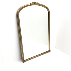 Gilt framed arch top overmantel bevel edge mirror, W81cm, H125cm