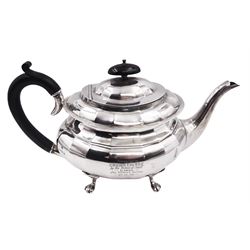 1920s silver teapot, of oval faceted for