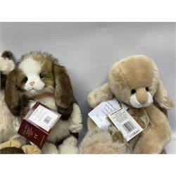 Nine Charlie Bears, comprising three limited edition examples, Fauna SJ6017, designed by Isabelle Lee, 105/240, Little Miss Muffet CB205252O, 648/1000, and Romano CB202020, 405/600, plus Roulade CB202047, Clawdia CB171796, Annabelle CB171782, and Seek CB161691, each designed by Isabelle Lee, and Scrambles CB185194, and Baabahrah CB205251O, all with tags 
