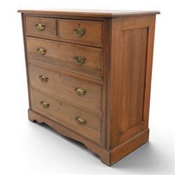 19th century mahogany chest, two short over three long drawers with pierced brass handles, raised on bracket feet 