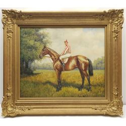 After Benjamin Lander (1842-1915): Mounted Jockey, 20th century oil on canvas bears signature 49cm x 59cm in heavy gilt frame