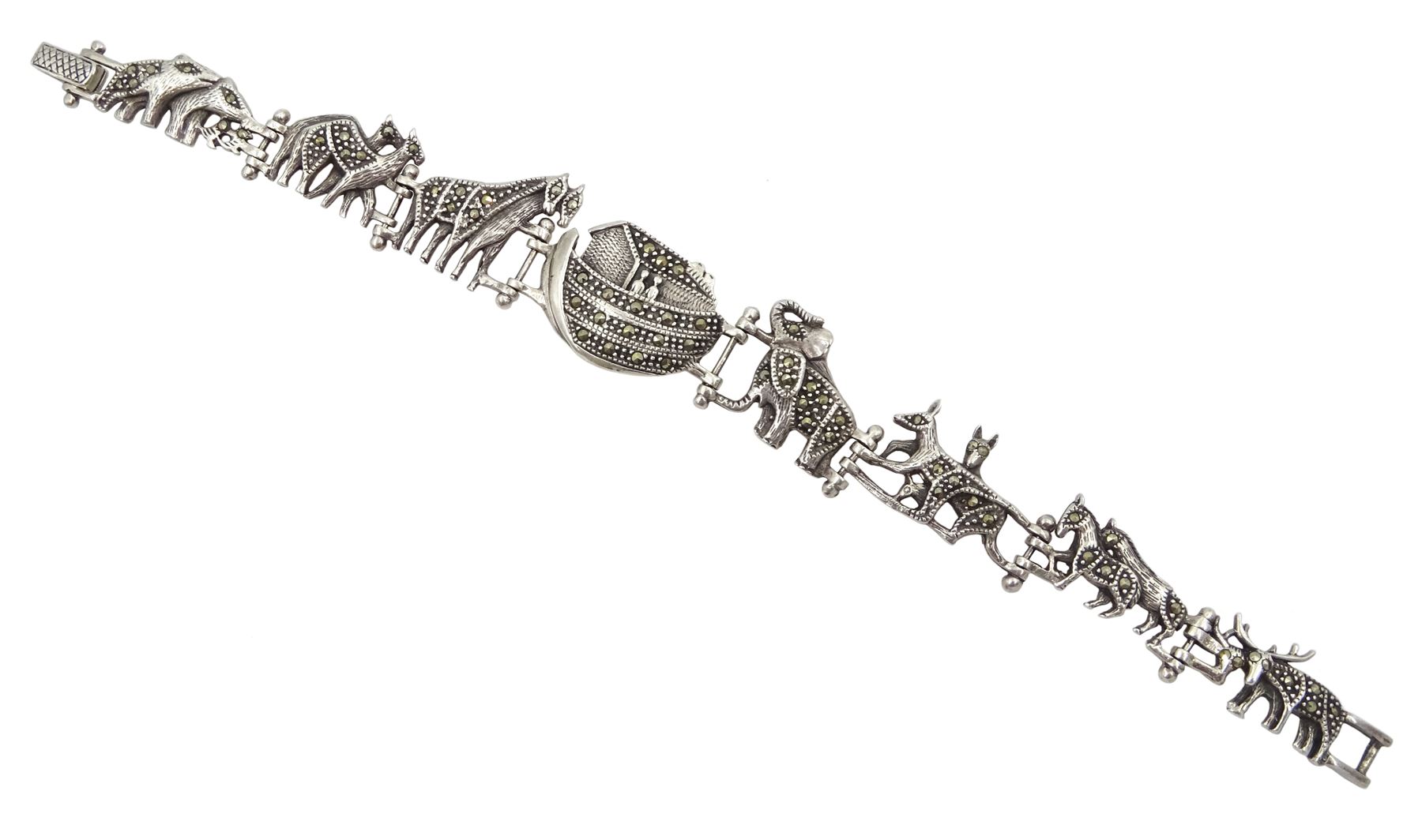 Silver marcasite Noah's Ark bracelet, stamped 925
