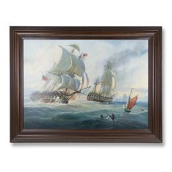 Michael J Whitehand (British 1941-): 'First Shots off Flamborough Head', oil on canvas signed titled and dated Sept. '85,  65cm x 90cm 
Provenance: private collection, purchased Bonhams Leeds 19th November 2002 Lot 196