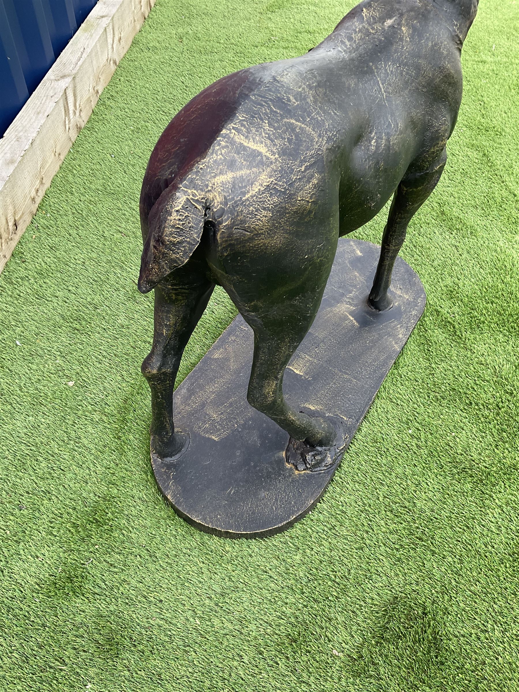 Bronzed cast iron life-size garden or indoor Stag, oval plinth base - THIS LOT IS TO BE COLLECTED BY APPOINTMENT FROM DUGGLEBY STORAGE, GREAT HILL, EASTFIELD, SCARBOROUGH, YO11 3TX