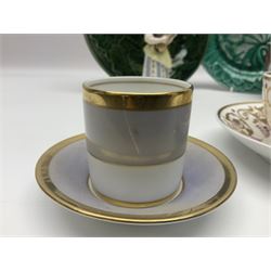 Wedgwood majolica leaf plate, together with another similar and together with a Dresden figure, etc 