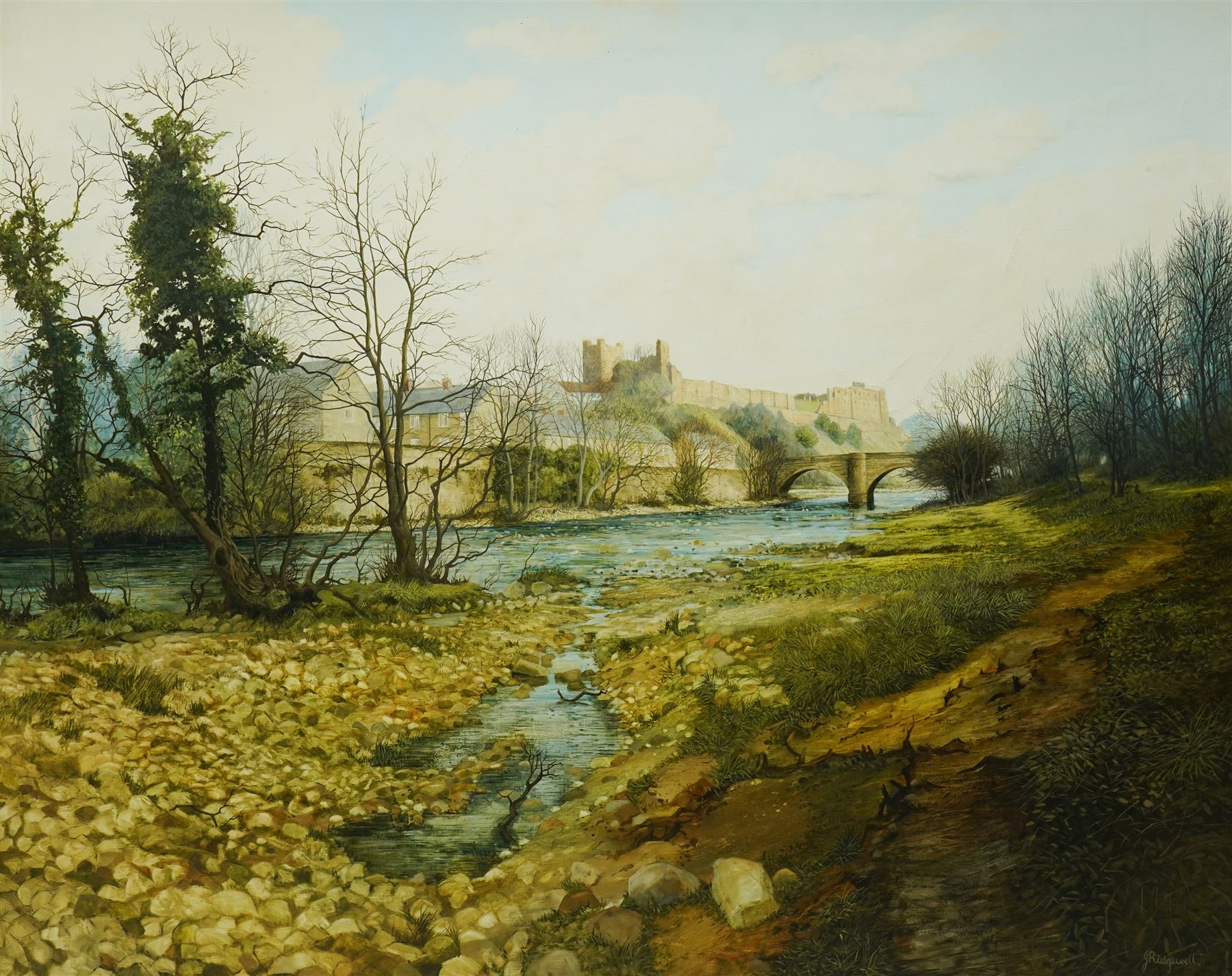 John Ridgewell ARCA (British 1937-2004): 'Richmond - Yorkshire', oil on canvas signed, titled and dated on Fischer Fine Art Ltd label verso 80cm x 101cm