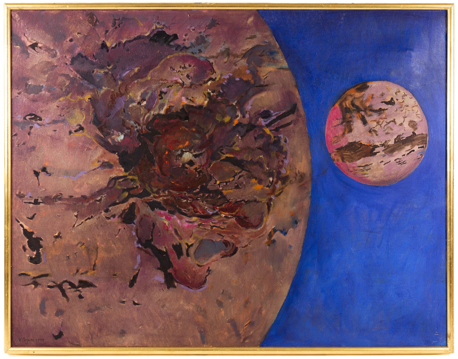 Kenneth Cozens (British 1920-2000): 'Genisis' and 'Red Planet', set of two oils on canvas signed and dated 1979, titled verso max 70cm x 91cm (2)