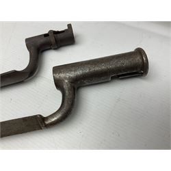 Early 19th century British Brown Bess musket rifle socket bayonet with zigzag fitting stamped D71 and triangular blade stamped 270 L55cm overall; and two other 19th century socket bayonets; no scabbards (3)