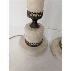 Pair of white stone and brass table lamps, H45cm