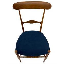 Campanino Chiavari by Fratelli Levaggi - circa. 1950s set eight walnut dining chairs, seats upholstered in blue fabric, 