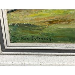 Ken Johnson (British 20th century): Whitby from Lythe Bank, oil on board signed 37cm x 60cm