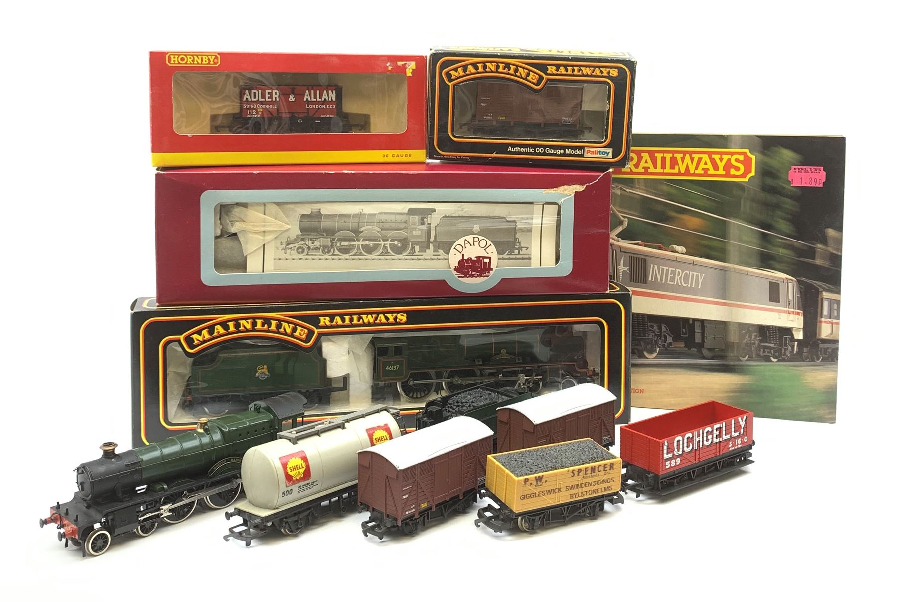 Various Makers '00' gauge - Mainline Parallel Boiler Scot Class 4-6-0 locomotive 'Prince of Wales Volunteers South Lancashire' No.46137, boxed, and Manor Class 4-6-0 locomotive 'Hinton Manor' No.7819, unboxed; Dapol Castle Class 4-6-0 locomotive 'Neath Abbey' No.5090, boxed with paperwork; and seven assorted wagons, two boxed (10)