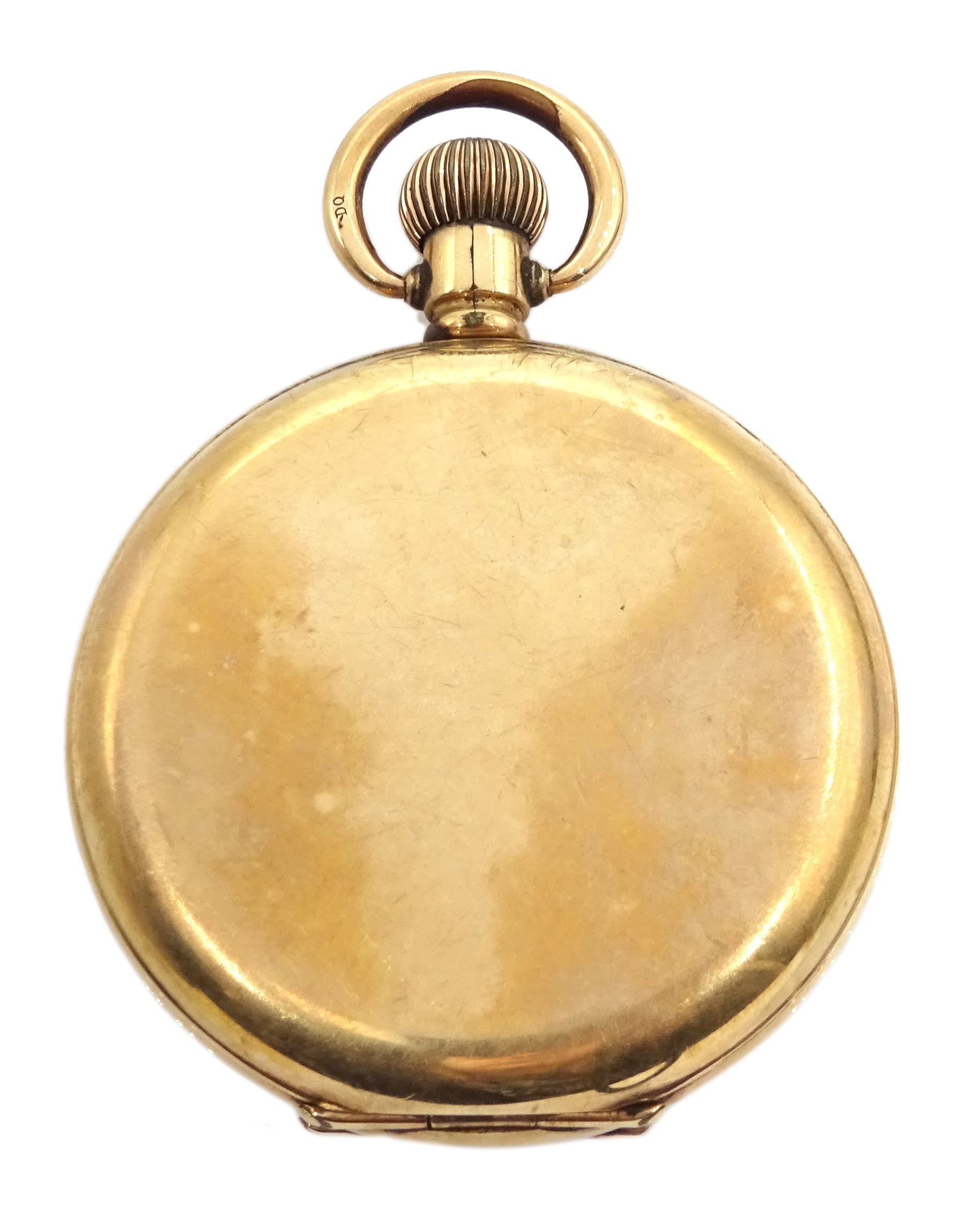 Gold plated Waltham Traveler full hunter keyless lever pocket watch, No. 17654125, white enamel dial with Roman numerals, boxed