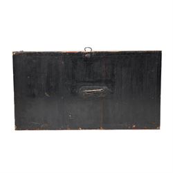 Taxidermy - Brown Trout (Salmo Trutta), skin mount set over river bed, with reeds and ferns, against blue painted back drop, enclosed within an ebonised bow-front display case, W58cm 