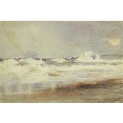  Patrick William Adam RSA (Scottish 1854-1929): The Bass Rock  'A Nor-Easter North Berwick', watercolour signed and dated 1888, titled and inscribed on label verso 25cm x 37cm  
Provenance: private collection; with Doig Wilson & Wheatley, George St. Edinburgh; gifted to Mr& Mrs Esson by Mr & Mrs Adam, April 1903, inscribed verso