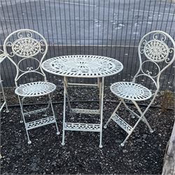Pale green oval folding metal garden table, and two folding chairs - THIS LOT IS TO BE COLLECTED BY APPOINTMENT FROM DUGGLEBY STORAGE, GREAT HILL, EASTFIELD, SCARBOROUGH, YO11 3TX