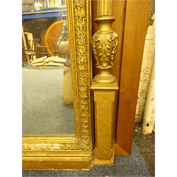  Large 20th century Adam style pier glass mirror, giltwood and gesso frame with cherub and urn cresting, rectangular plate in laurel leaf surround enclosed by Corinthian column supports, H240cm, W120cm  