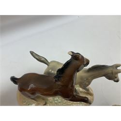 Three West German figures of Boxer dogs, Coopercraft figure of a dalmatian, Crested ware owl, West German horse figure group, Basil Matthews studio fox figure, Wade and other ceramic and composite  animal figures