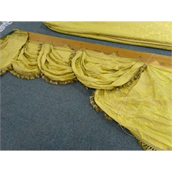  Two pairs of gold brocade curtains (Drop - 275cm, W240cm and Drop - 240cm, W350cm) with draped pelmet  