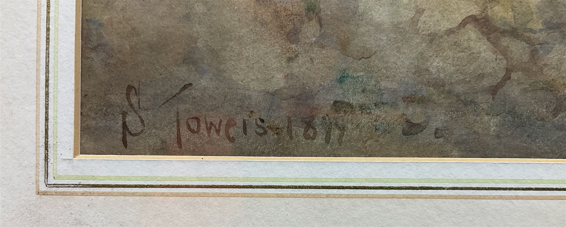 Samuel Towers (British 1862-1943): Girl with Kitten by Country Cottage, watercolour signed and dated 1899, 37cm x 58cm