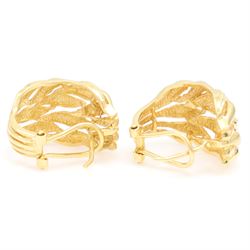 Pair of 18ct gold textured and polished leaf design hoop earrings, stamped 750