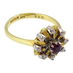 18ct gold ruby and diamond cluster ring, Birmingham 1978