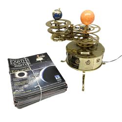 Modern kit-built brass working Tellurion, de-luxe model with astrological signs and illuminated sun H33cm; with set of fifty-two construction periodicals