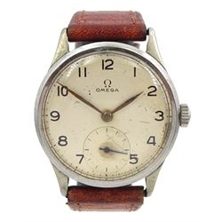 Omega manual wind gentleman's wristwatch, 15 jewels movement, Cal. 30T2, serial No. 10297697, in stainless steel case by Dennison, on brown leather strap