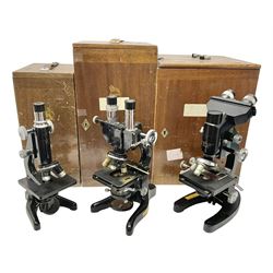  20th century W. Watson & Sons binocular microscope no 98191, in original box, together with W. Watson & Sons Kima microscope no 107846, in original box and Cooke Troughton & Simms binocular microscope no 467926