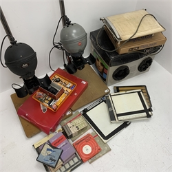 Large quantity of photography equipment - various 35mm and other film, Daylab 300, Leitz Valoy II enlarger and another Leitz enlarger, Paterson rotary trimmer, Photax Darkroom Safelight, JOBO - Automat 35, OHNAR Zoom reverser etc...