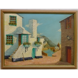  Colin Richardson (British 20th century): Continental Coastal Villlage, oil on board, partly in relief, signed 45cm x 60cm  