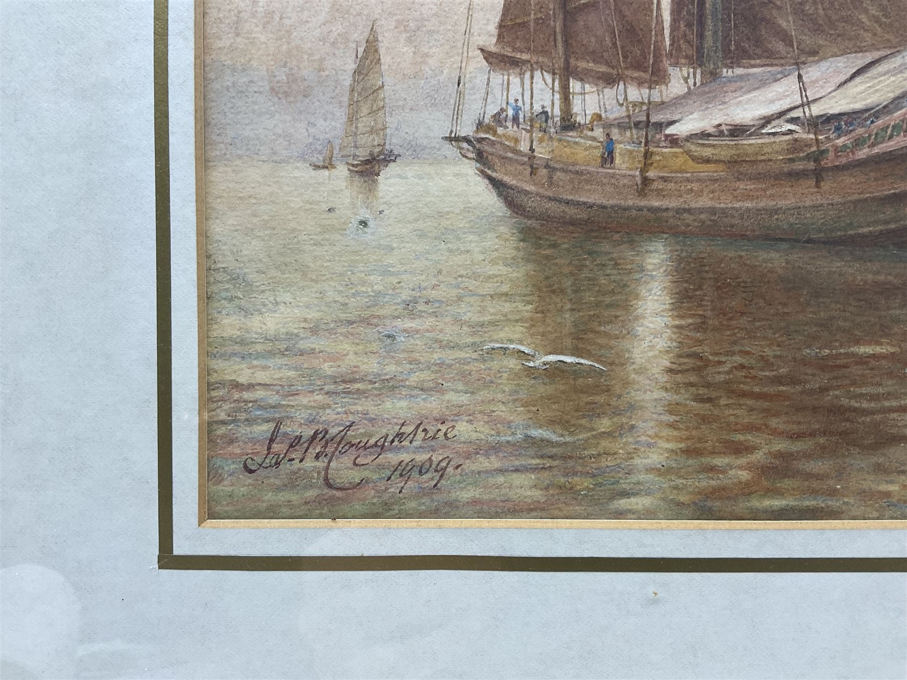 James Billington Coughtrie (British 1837-1920): Hong Kong Ships Heading Out, watercolour signed and dated 1909, 33.5cm x 24cm 