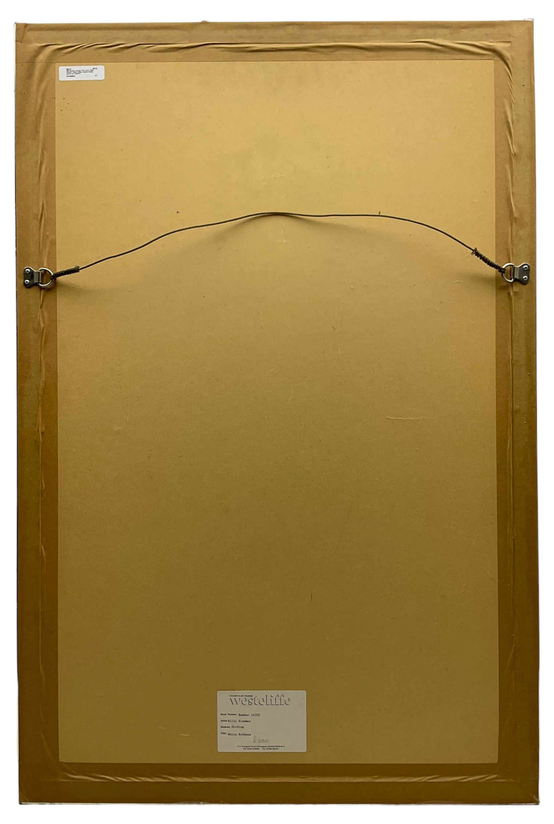 Willi Kissmer (German 1951-2018): 'White Ribbons', limited edition coloured etching signed in pencil, titled verso 65cm x 35cm 