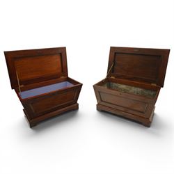 Thomas & George Seddon (1815-1870) - Pair of mid-19th mahogany cellarettes of sarcophagus form, the hinged and panelled top surmounted by a gadrooned and lappet carved knop, surrounded by a moulded edge, enclosing a lead lined wine cooler interior to one, the other paper lined, lower moulded edge over bracket feet and castors