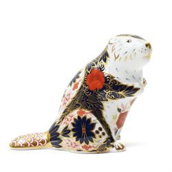 Royal Crown Derby Beaver and Bulldog paperweights, each with gold stopper, boxed (2)