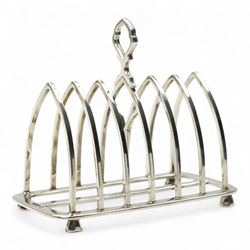 Silver six division toast rack with loop handle and short panel sided supports L13cm Sheffield 1913 Maker Thomas Bradbury & Sons 