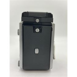 Mamiyaflex C3 TLR camera body, serial no. 215034, with 'Mamiya Sekor 1:2.8 f80mm' lens serial no. 765932