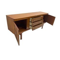 Elliotts of Newbury (EoN) - mid-20th century teak sideboard, fitted with three central drawers flanked by two cupboards, raised on square supports 