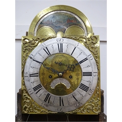 19th century oak cased longcase clock, arched brass dial with subsidiary seconds and date aperture, signed James Todd Bradford, 8 day movement striking the hours on a bell. H227cm