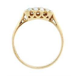 9ct gold opal panel ring, set with twenty-four opals, hallmarked