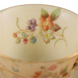 Royal Worcester blush ivory, including miniature teapot, two miniature tygs, two teacups and saucer and three miniature plates, teapot H8cm
