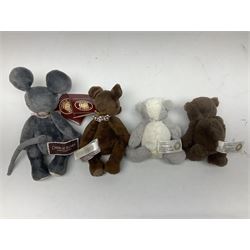 Eight Charlie Bears, comprising limited edition example Nina CB171785A, designed by Isabelle Lee, limited to 3000, Nyah CB191931A, designed by Isabelle Lee, Molly CB110310B, designed by Heather Lyell, Mooch CB206025O, and Gallivant CB195197O, each with tags, plus three lacking tags, CB165133, and two small unnamed examples