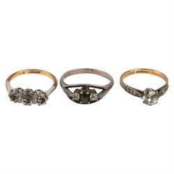 Two 9ct gold rings, both hallmarked, two 9ct gold and silver rings and a costume ring