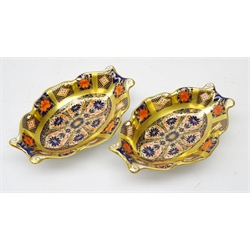  Pair Royal Crown Derby Old Imari shaped dishes no. 1128, L14cm   