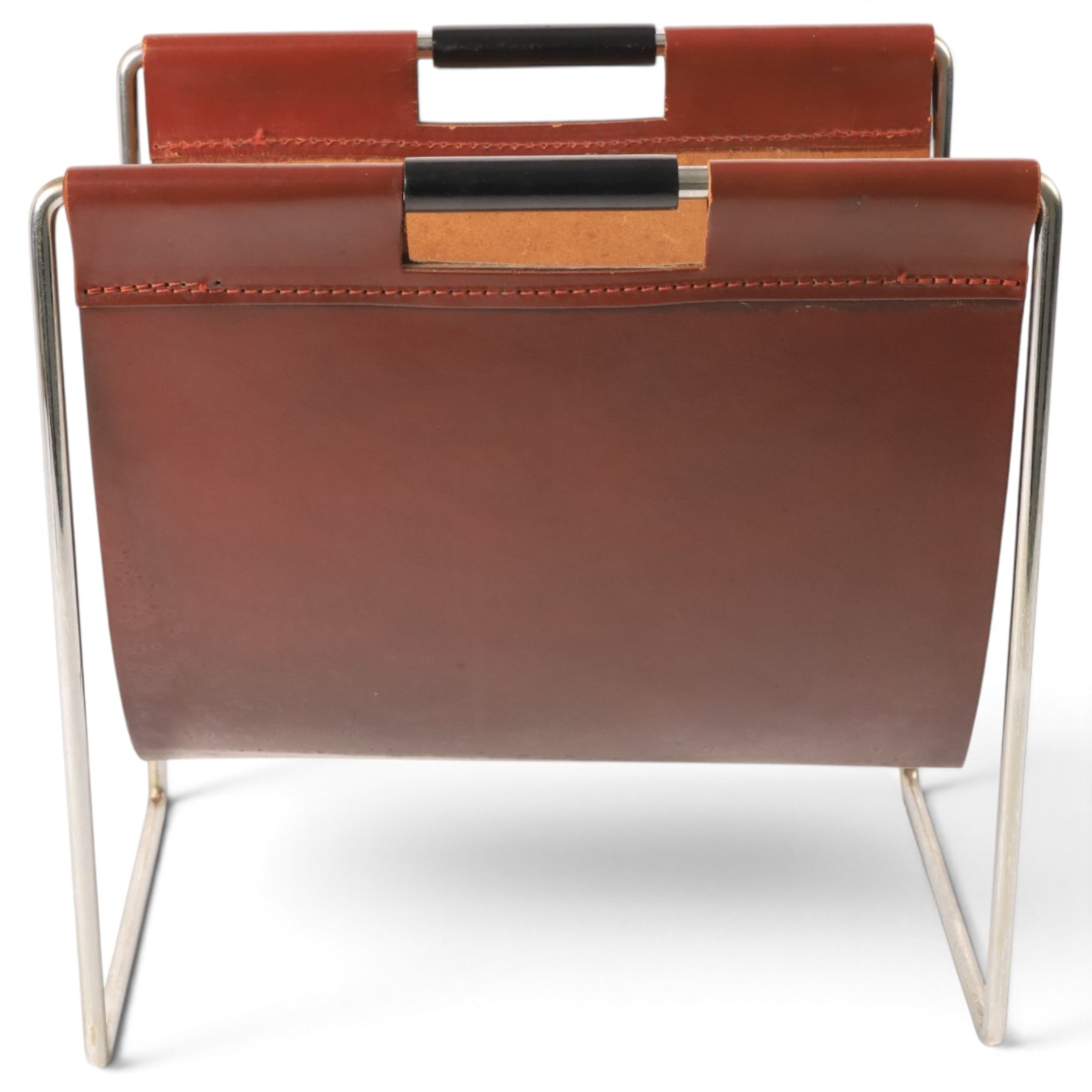 Van Elderen for Brabantia - mid 20th century, chrome and slung leather magazine rack