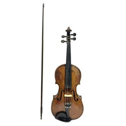 Late 19th century French trade violin with 35.5cm one-piece maple back and ribs and spruce top L59cm overall; in carrying case with bow