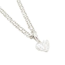 Boodles platinum diamond pendant necklace, single heart cut diamond of approx 0.40 carat, on a double trace link chain necklace, with an 18ct gold Boodles tag
