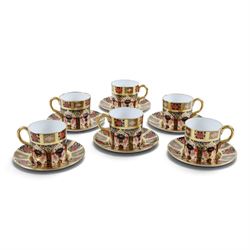 Set of six Royal Crown Derby Old Imari 1128 pattern coffee cans and saucers