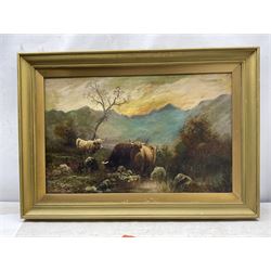 Scottish School (19th Century): Highland Cattle, oil on canvas indistinctly signed 44cm x 69cm
